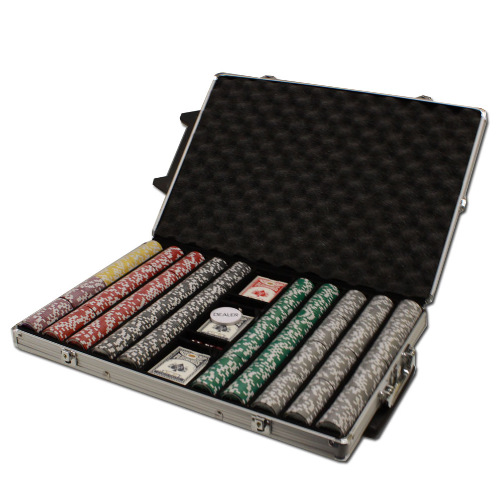 Pre-Pack - 1000 Ct Ace King Suited Poker Chip Set Rolling Case