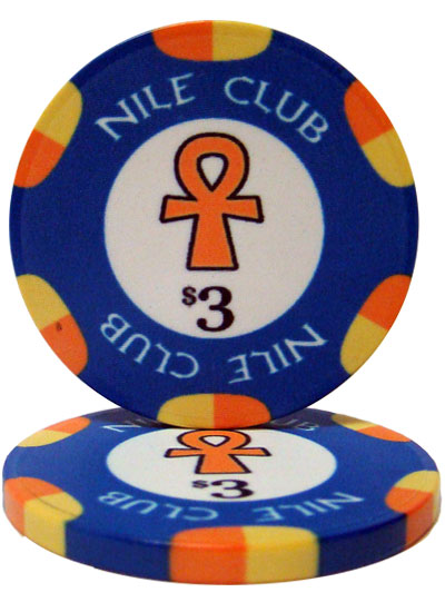 Roll of 25 - $3 Nile Club 10 Gram Ceramic Poker Chip