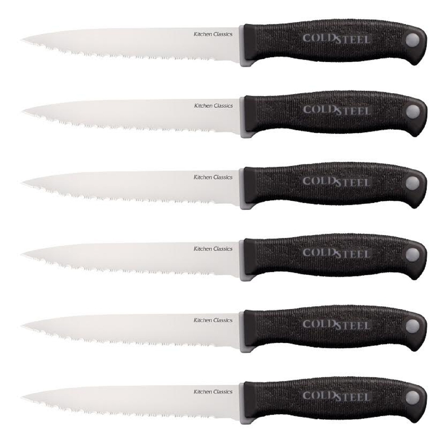 Steak Knife Set, Black Kray-Ex Handle, Serrated, Set of 6