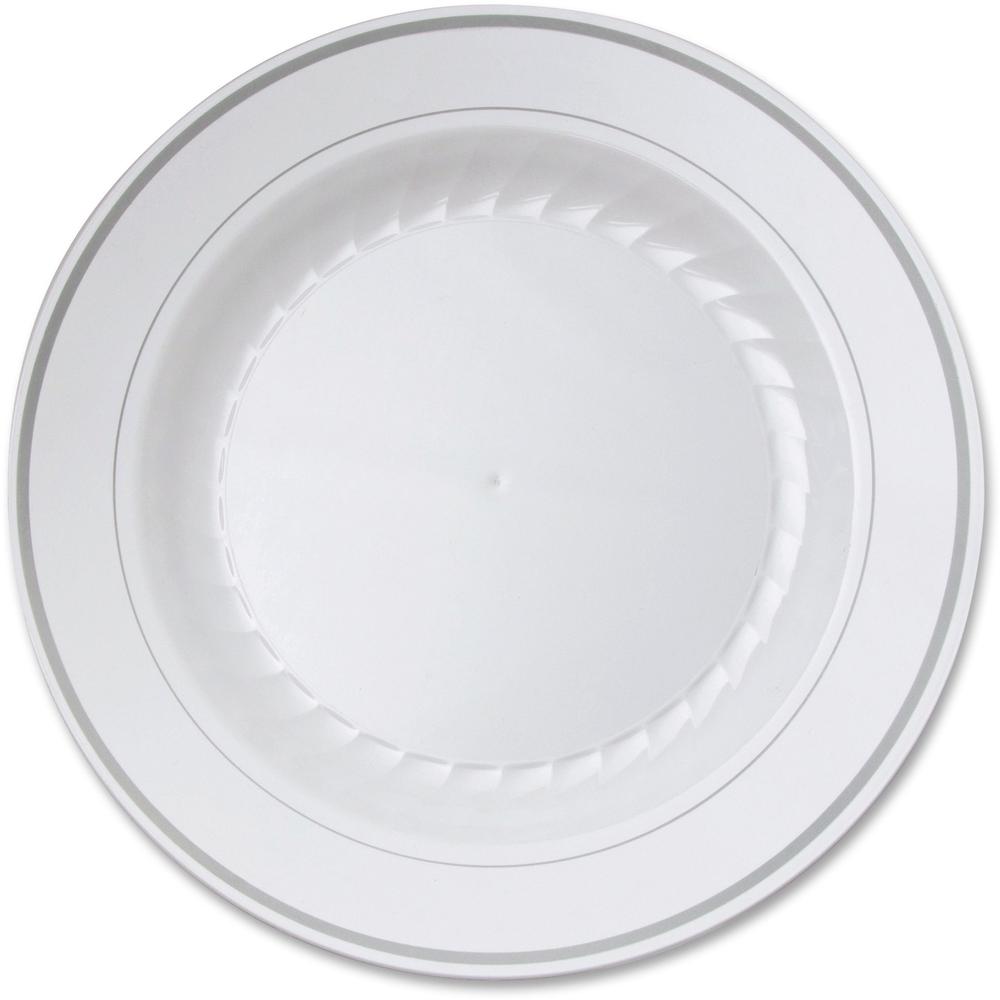 Masterpiece Heavyweight Plates - Picnic, Party - Disposable - White - Plastic Body - 12 / Carton