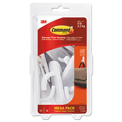 Command Large Utility Hook Mega Pack - 14 Hooks - 14 Large Hook - 5 lb (2.27 kg) Capacity - for Multipurpose, Paint, Wood, Tile 