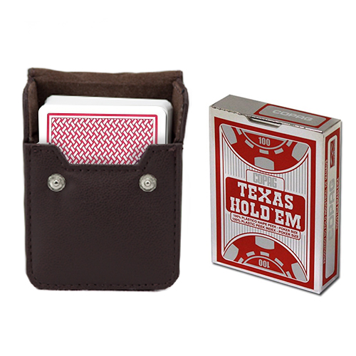 Copag Hold 'Em Red Poker Size Peek Indx Deck w/ Leather Case