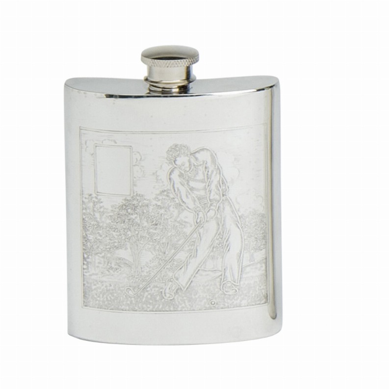 Golf Scene Flask Pewter 6oz