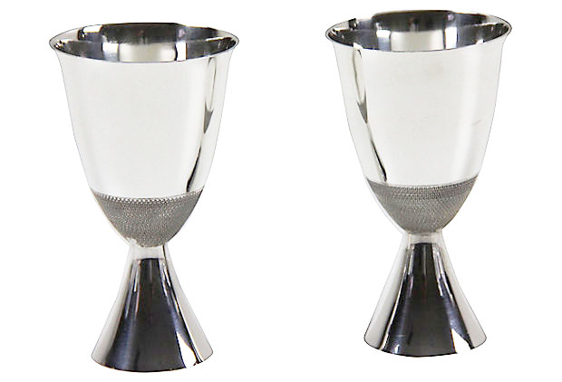 Pr Deco Goblets English Silver Plate C.1920