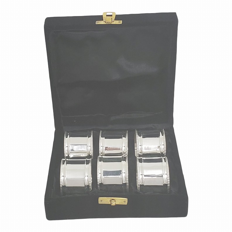 Set/6  Pannelled & Bead  Napkin Rings  Silver Plate