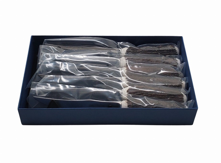 Steak Knives-Set/6 Dark Horn Handles Stainless Serrated Blade