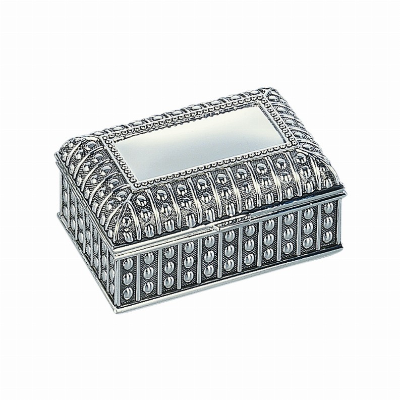 Beaded Antique Rect. Box, Silver Plated