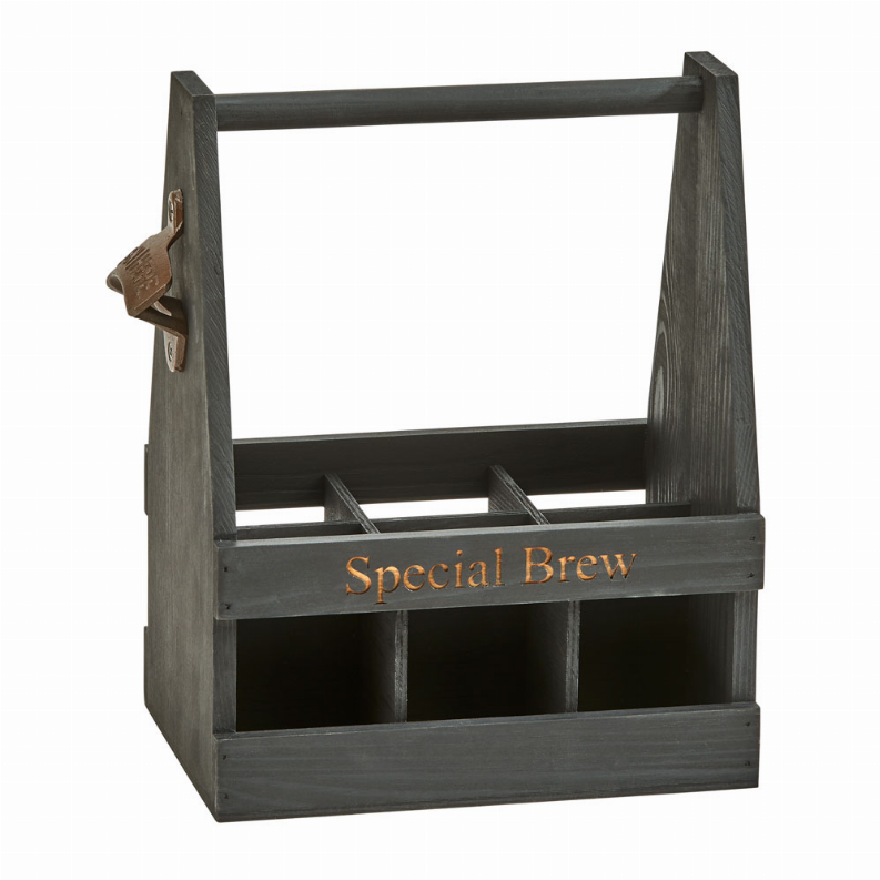 Black Wood 6 Bottle Caddy/Opener 11.25 X 9