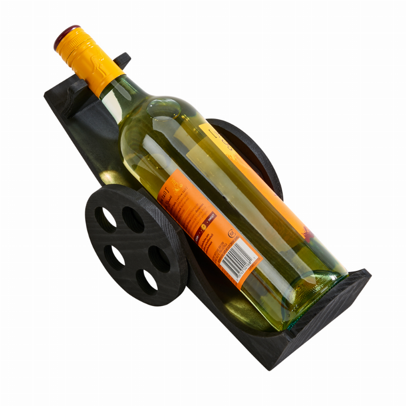 Black Wood Wine Bottle Cart 6" X 12"