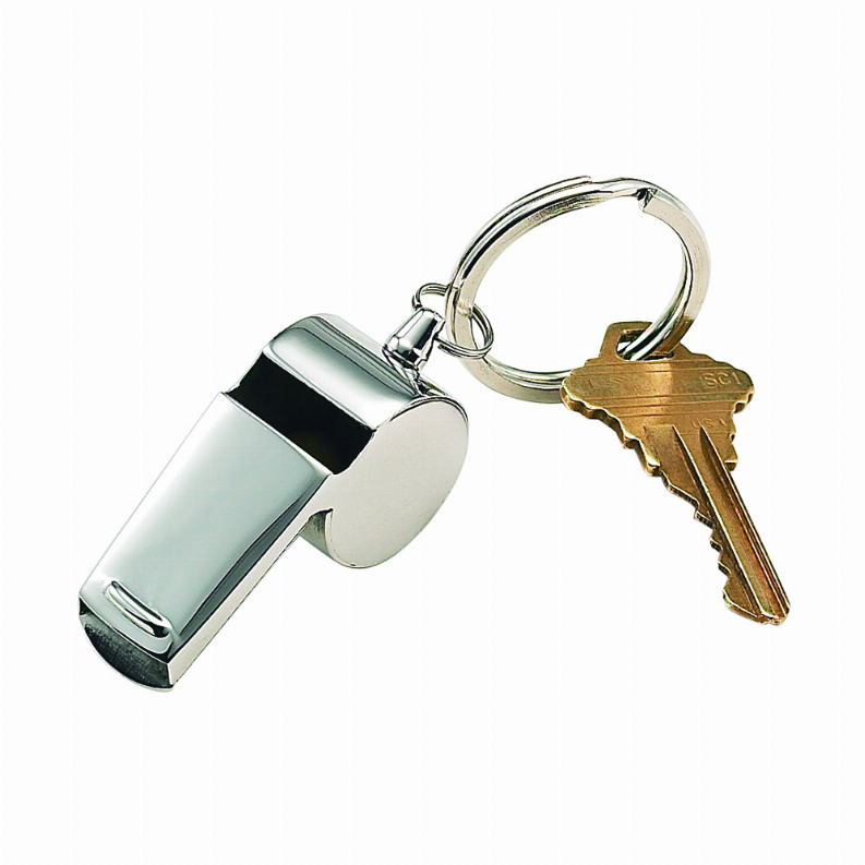 Coach Whistle Key Chain, Stainless Steel 2" L