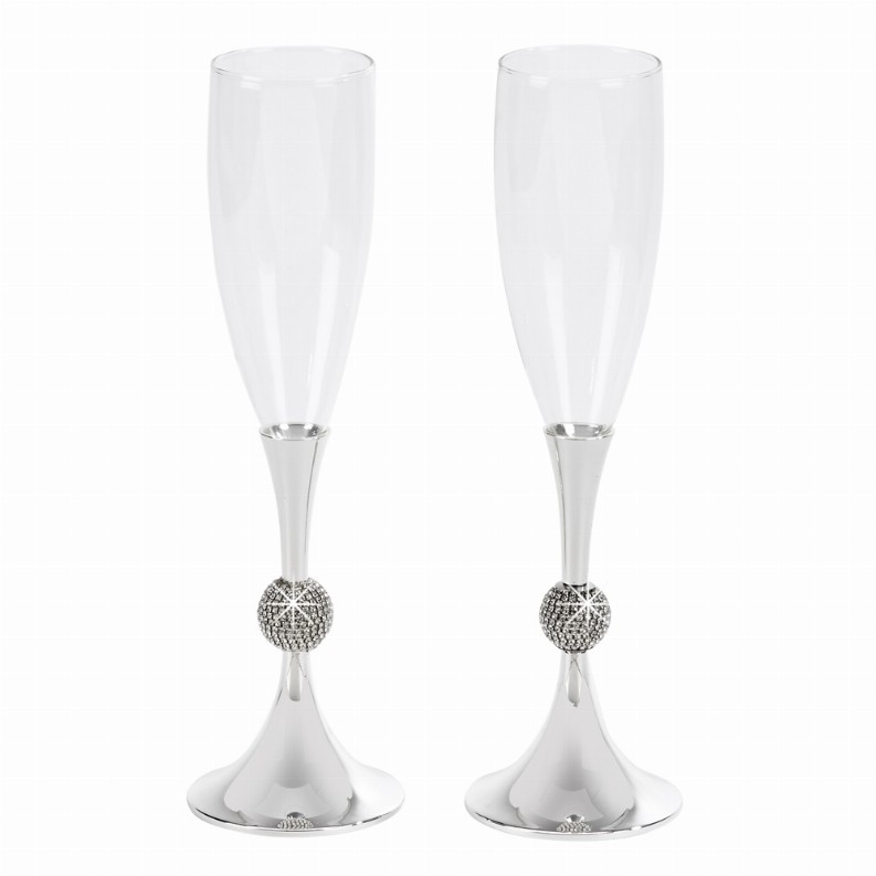 Crystal Ball Toasting Flutes, Nickel Plated 9.875"