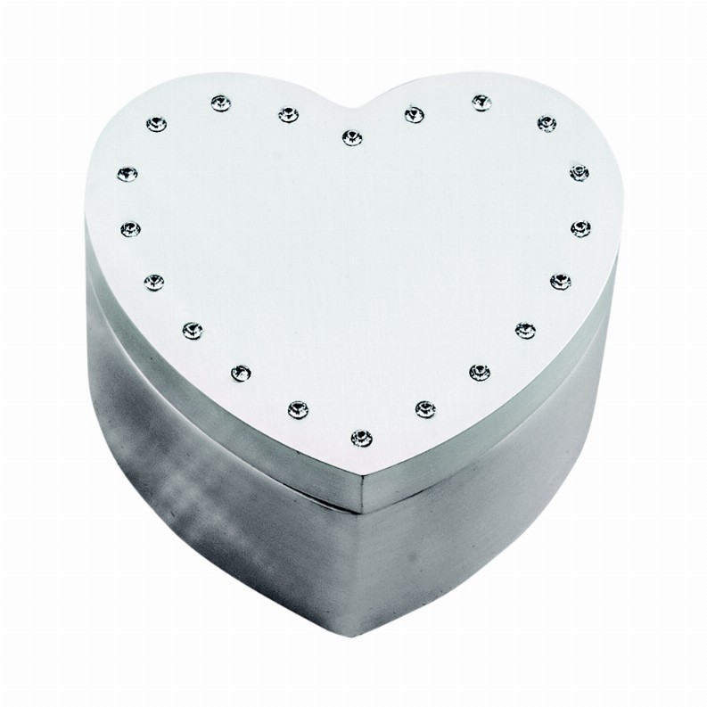 Heart Box with Crystals, Pewter Finish 2.5"