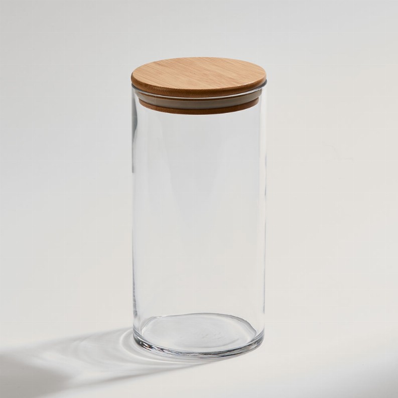 Med Glass Jar with Wood Cover 8.125" X 4" D