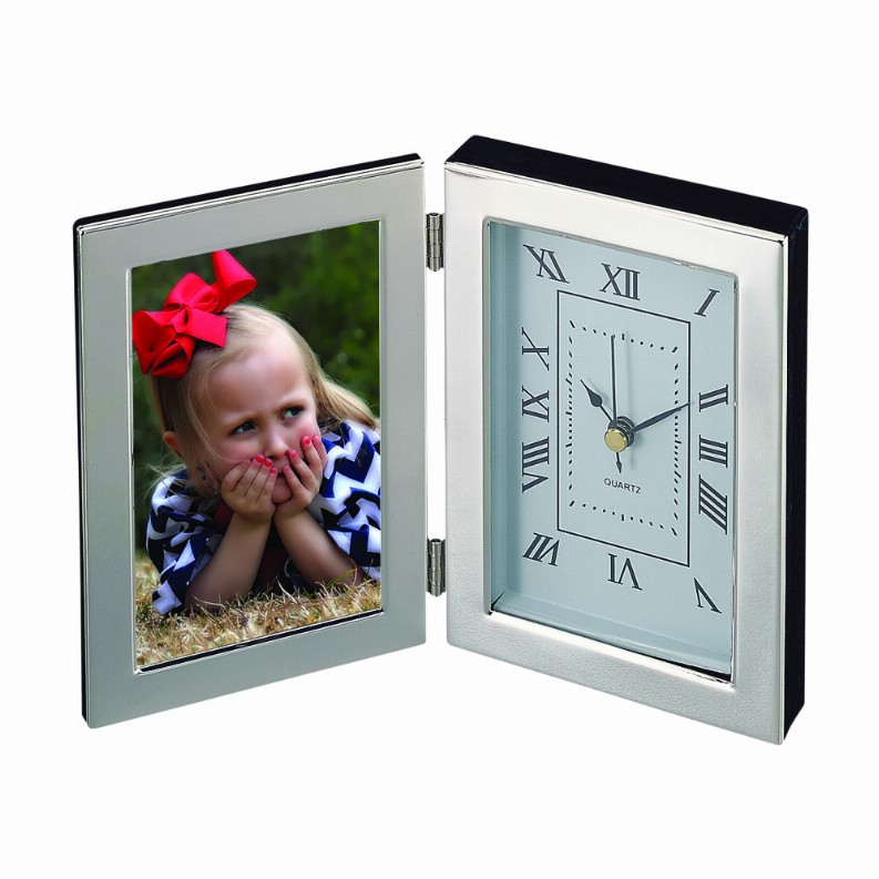 Silhouette Hinged Clock, 3" X 5" Frame, Silver Plated