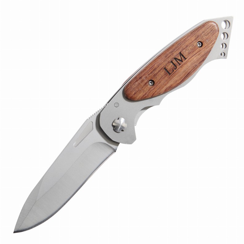 Stainless Steel Locking Pocket Knife with Wood Handle 4 5/8"