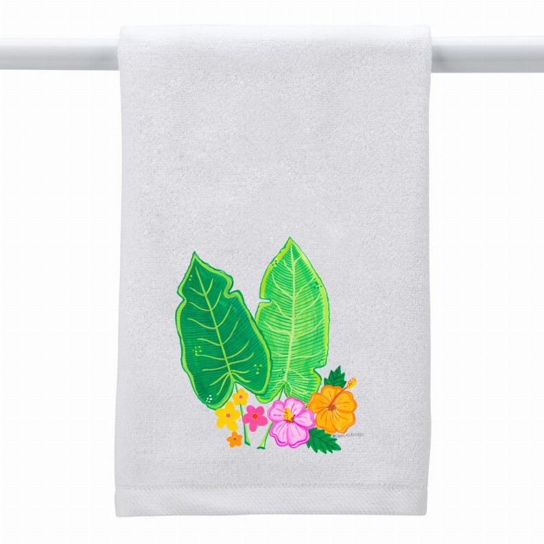 White Towel 2 Leaves/Multi Flowers