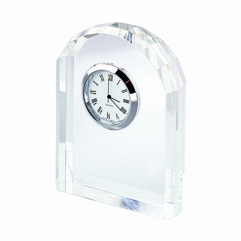 Optic Crystal Arched Clock, 3.75" X 3.25