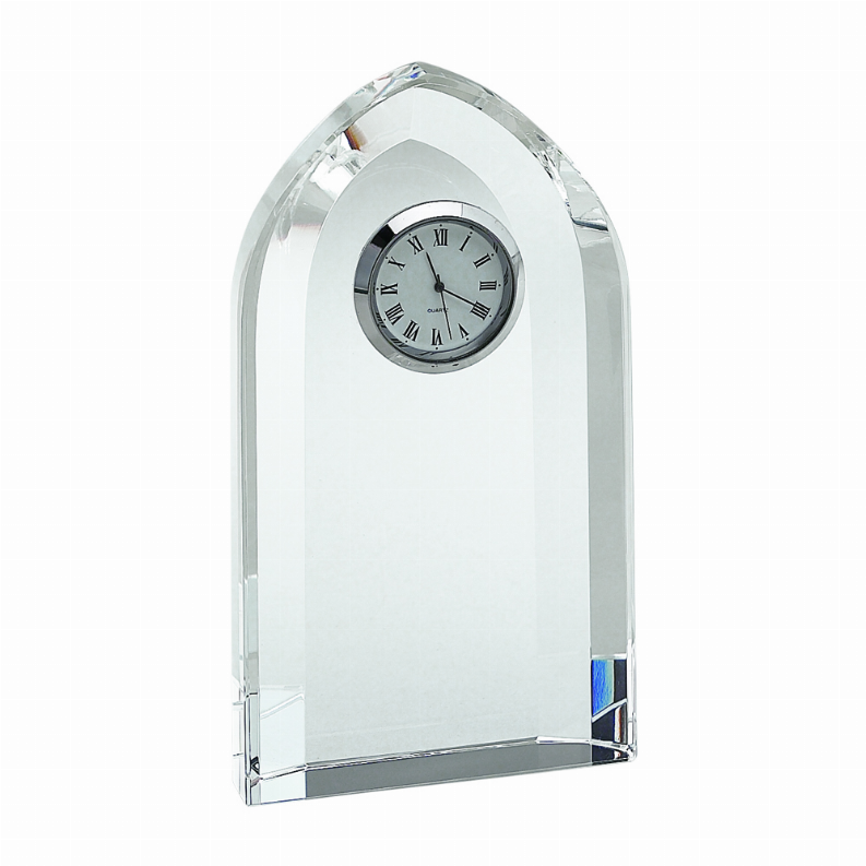 Optic Crystal Arched Clock, 6"