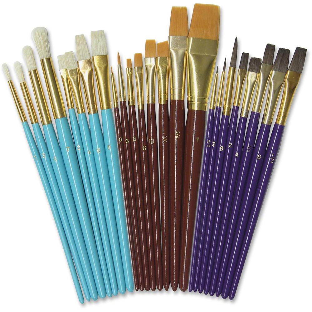 Creativity Street Deluxe Brush Assortment - 24 Brush(es) Natural Wood - Aluminum Ferrule