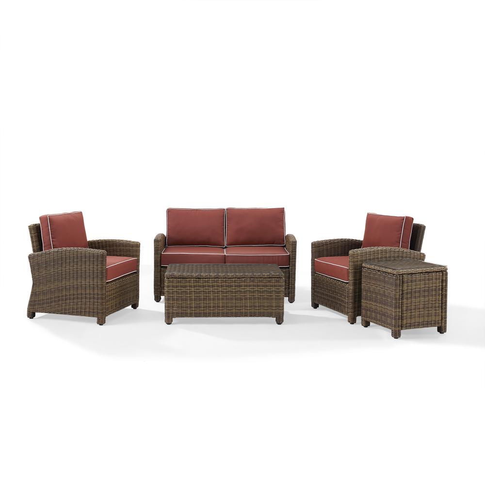 Bradenton 5Pc Outdoor Wicker Conversation Set Sangria/Weathered Brown - Loveseat, Side Table, Coffee Table, & 2 Armchairs