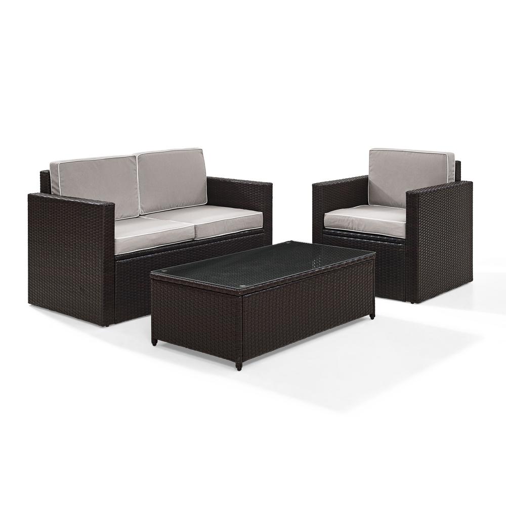 Palm Harbor 3Pc Outdoor Wicker Conversation Set Gray/Brown - Loveseat, Chair, & Coffee Table