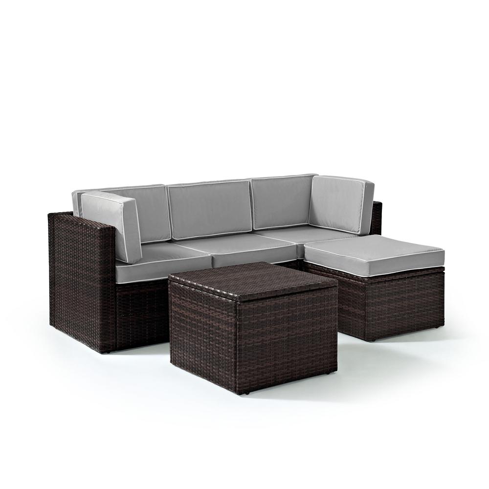 Palm Harbor 5Pc Outdoor Wicker Sectional Set Gray/Brown - Center Chair, Ottoman, Coffee Sectional Table, & 2 Corner Chairs