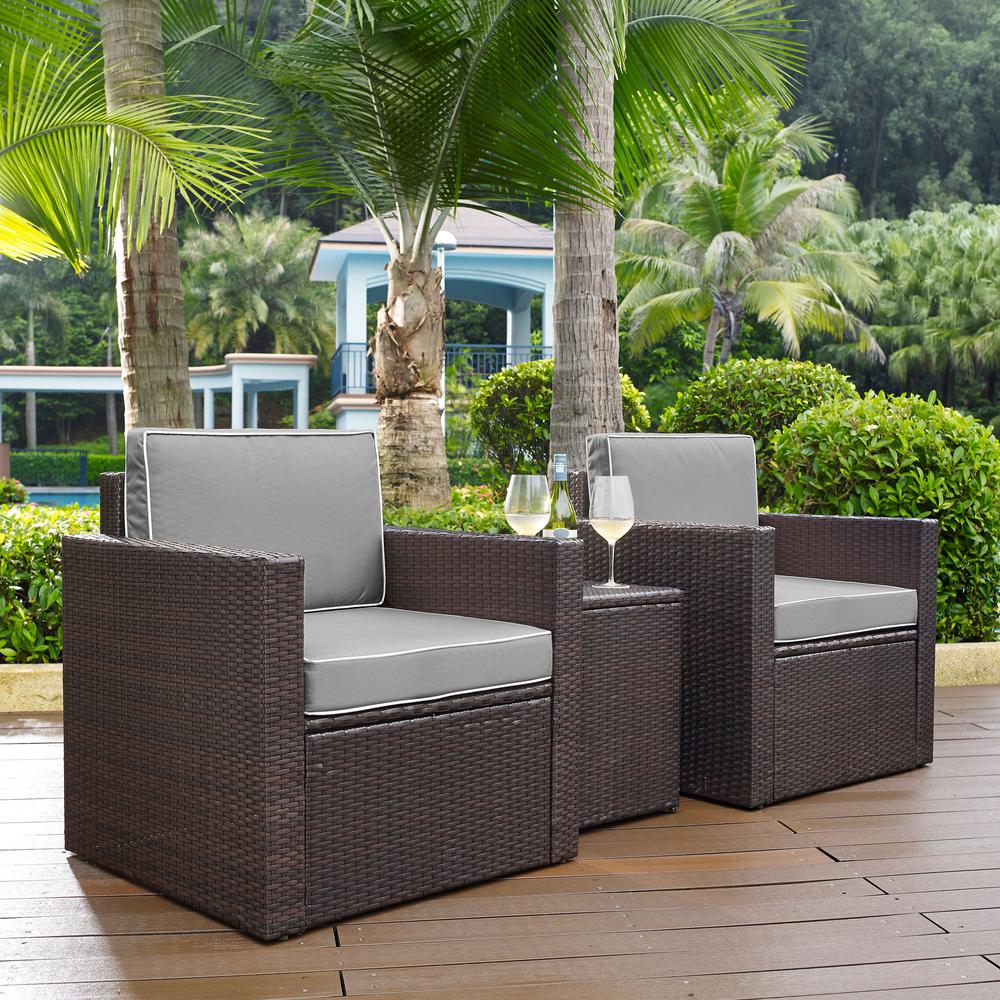 Palm Harbor 3Pc Outdoor Wicker Chair Set Gray/Brown - Side Table & 2 Chairs