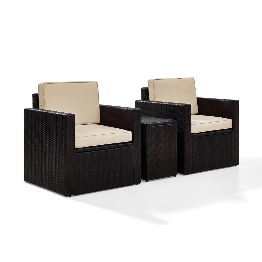 Palm Harbor 3Pc Outdoor Wicker Swivel Chair Set Sand/Brown - Side Table & 2 Swivel Chairs