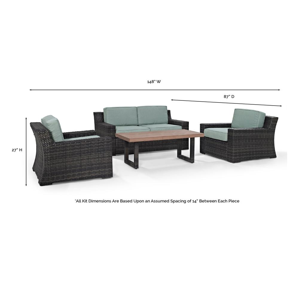 Beaufort 4Pc Outdoor Wicker Conversation Set Mist/Brown - Loveseat, Coffee Table, & 2 Chairs