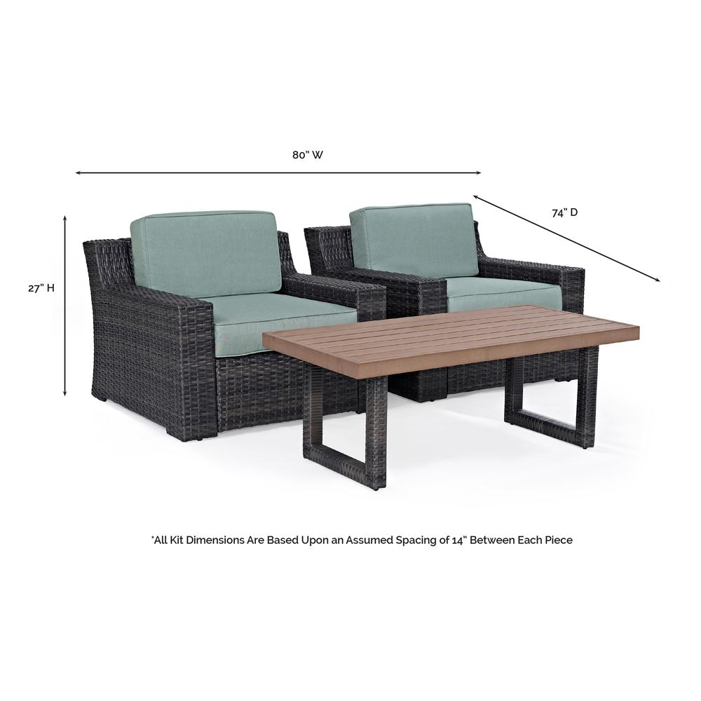 Beaufort 3Pc Outdoor Wicker Chair Set Mist/Brown - Coffee Table & 2 Chairs
