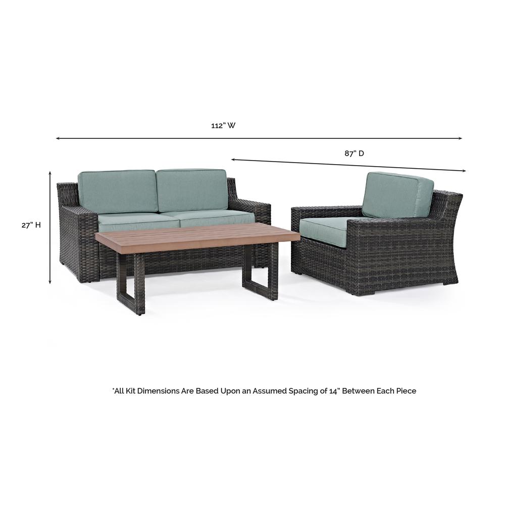 Beaufort 3Pc Outdoor Wicker Conversation Set Mist/Brown - Loveseat, Chair , & Coffee Table