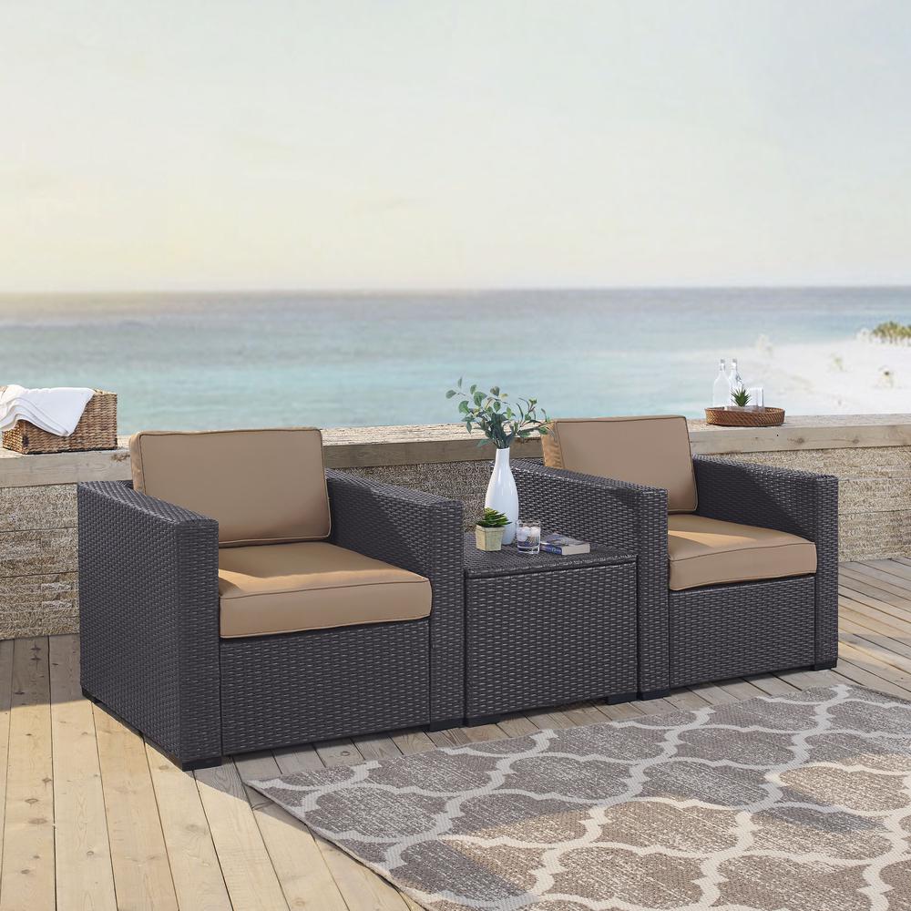 Biscayne 3Pc Outdoor Wicker Chair Set Mocha/Brown - Coffee Table & 2 Chairs