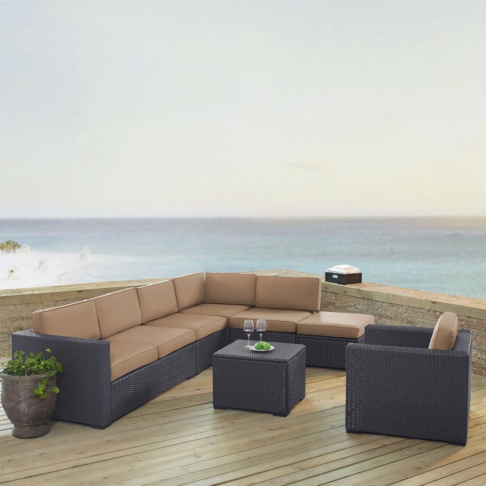 Biscayne 6Pc Outdoor Wicker Sectional Set Mocha/Brown - Armless Chair, Arm Chair, Coffee Table, Ottoman, & 2 Loveseats