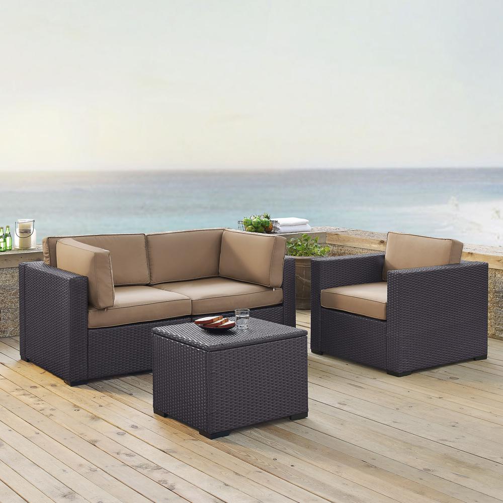 Biscayne 4Pc Outdoor Wicker Conversation Set Mocha/Brown - Arm Chair, Coffee Table, & 2 Corner Chairs