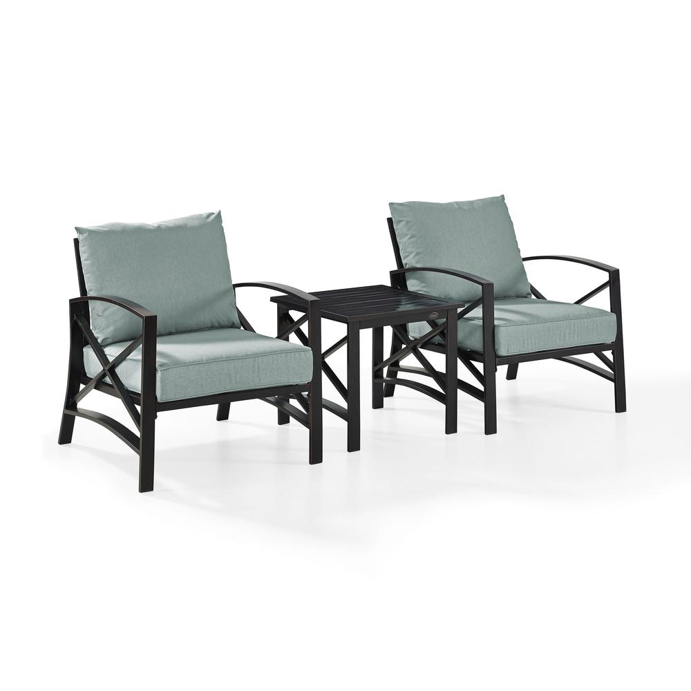 Kaplan 3Pc Outdoor Metal Armchair Set Mist/Oil Rubbed Bronze - Side Table & 2 Chairs