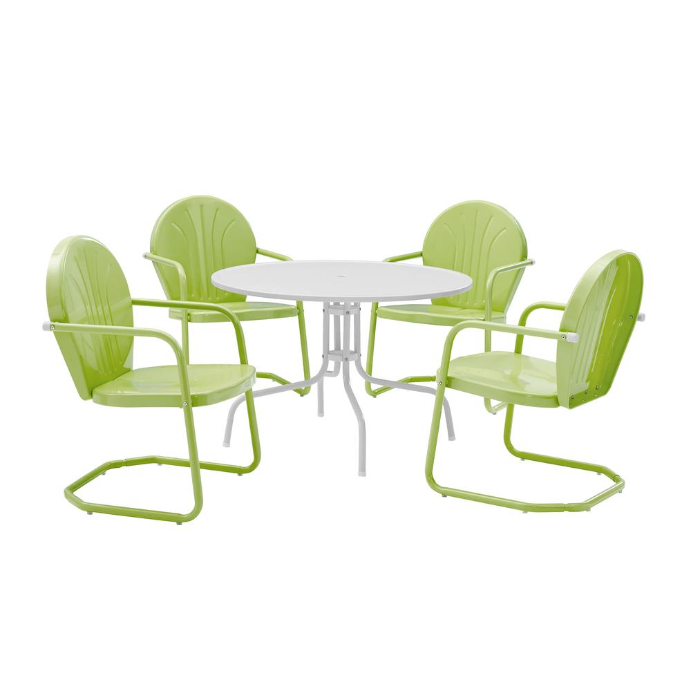 Griffith 5Pc Outdoor Metal Dining Set Key Lime Gloss/White Satin - Table & 4 Chairs