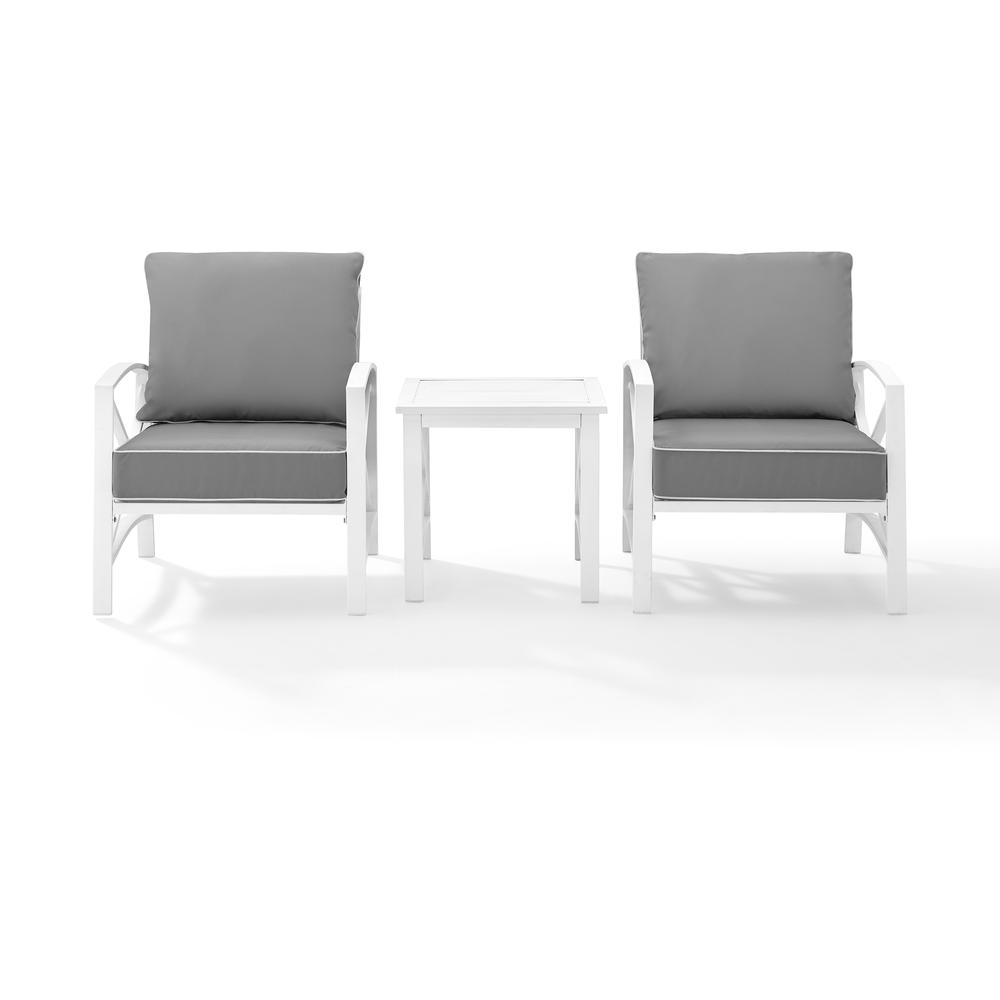 Kaplan 3Pc Outdoor Metal Armchair Set Gray/White - Side Table & 2 Chairs