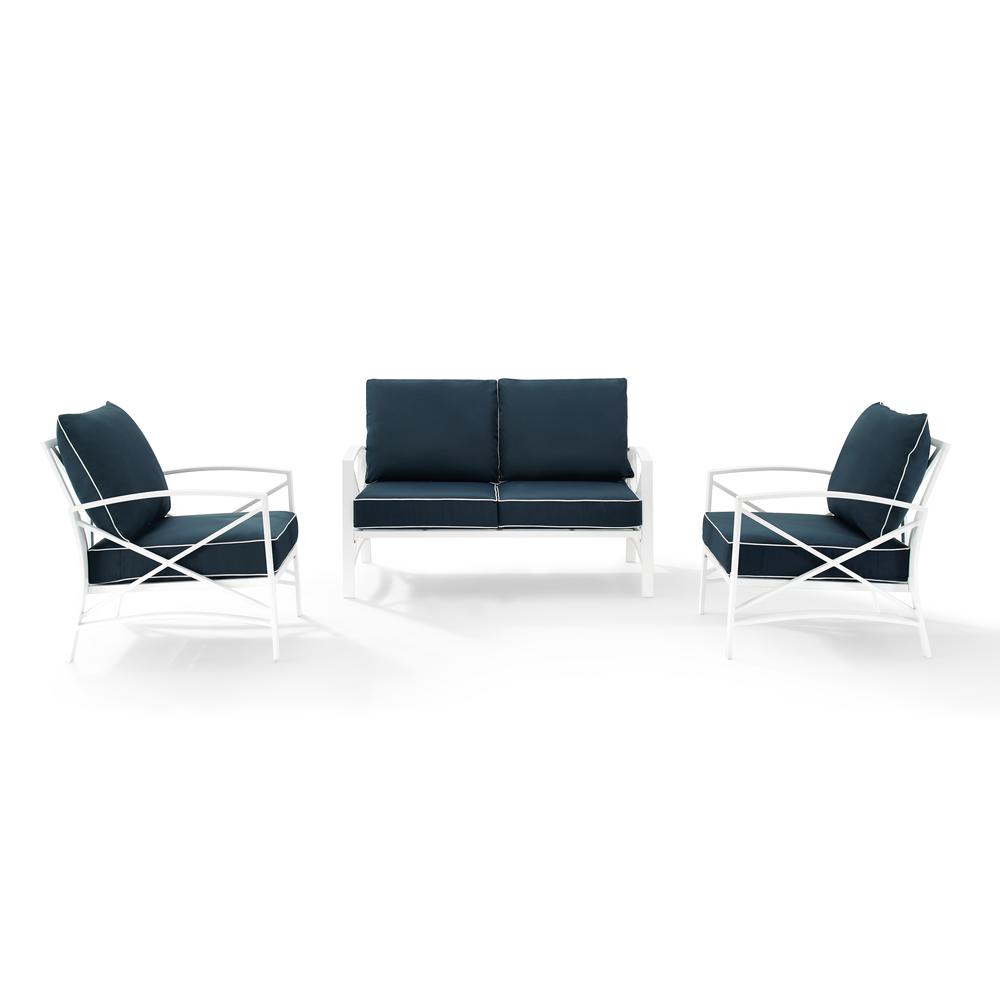 Kaplan 3Pc Outdoor Metal Conversation Set Navy/White - Loveseat & 2 Chairs