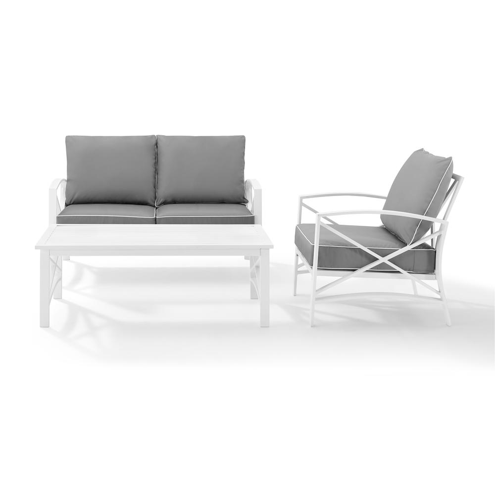 Kaplan 3Pc Outdoor Metal Conversation Set Gray/White - Loveseat, Chair , & Coffee Table