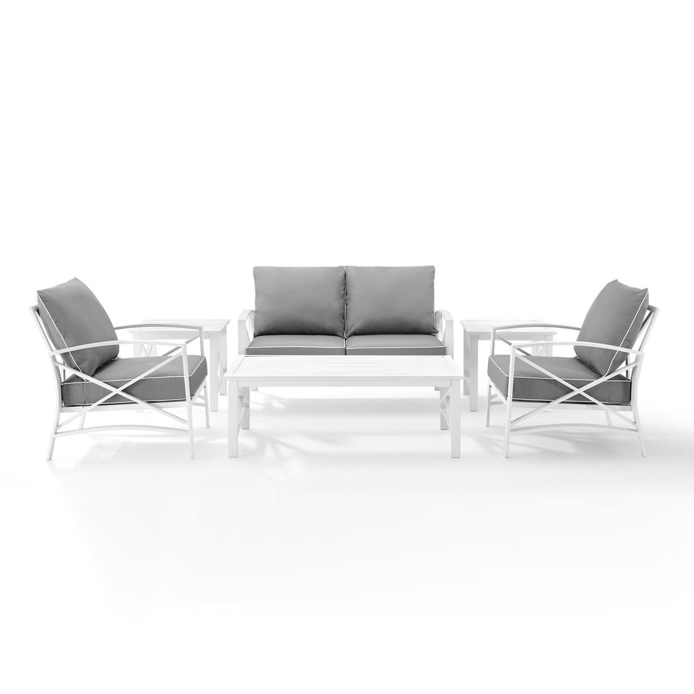 Kaplan 6Pc Outdoor Metal Conversation Set Gray/White - Loveseat, Coffee Table, 2 Armchairs, & 2 Side Tables
