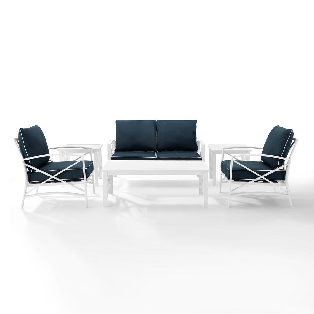 Kaplan 6Pc Outdoor Metal Conversation Set Navy/White - Loveseat, Coffee Table, 2 Armchairs, & 2 Side Tables