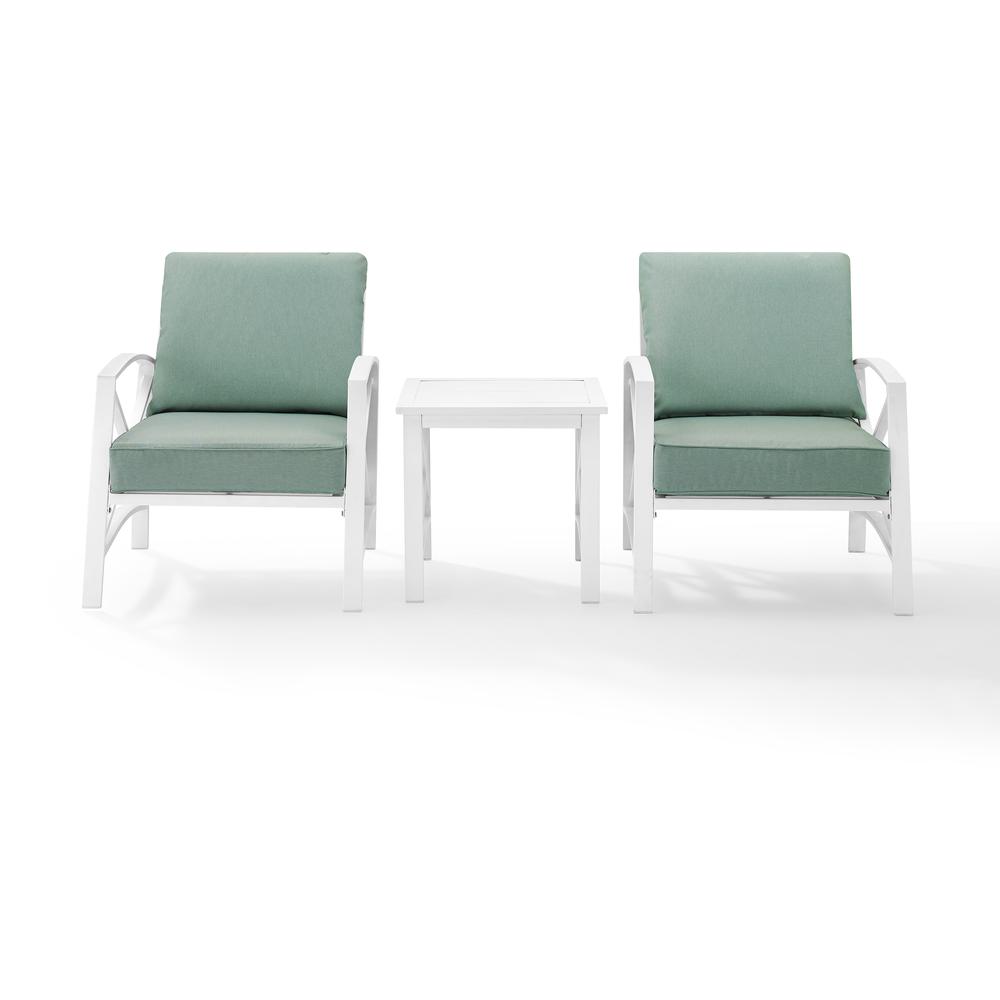 Kaplan 3Pc Outdoor Metal Armchair Set Mist/White - Side Table & 2 Chairs