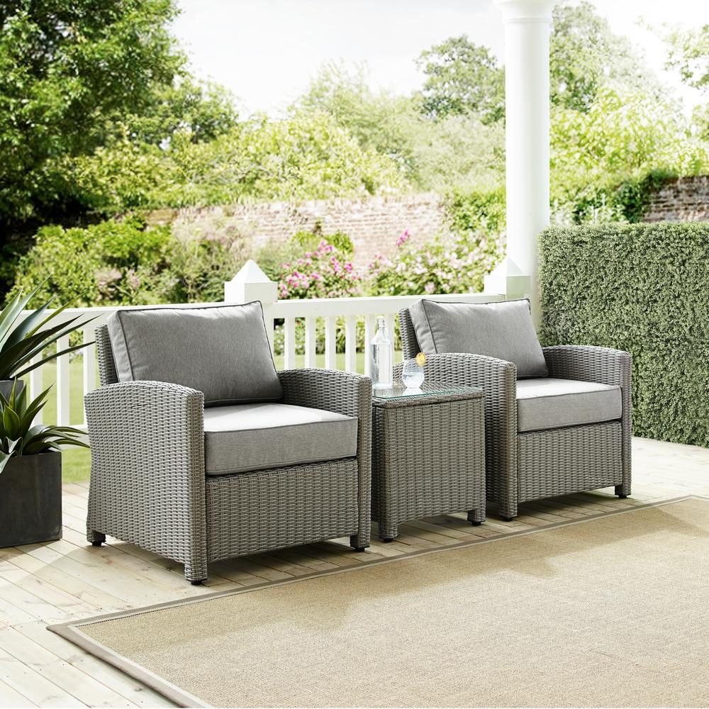Bradenton 3Pc Outdoor Wicker Armchair Set Gray/Gray - Side Table & 2 Armchairs