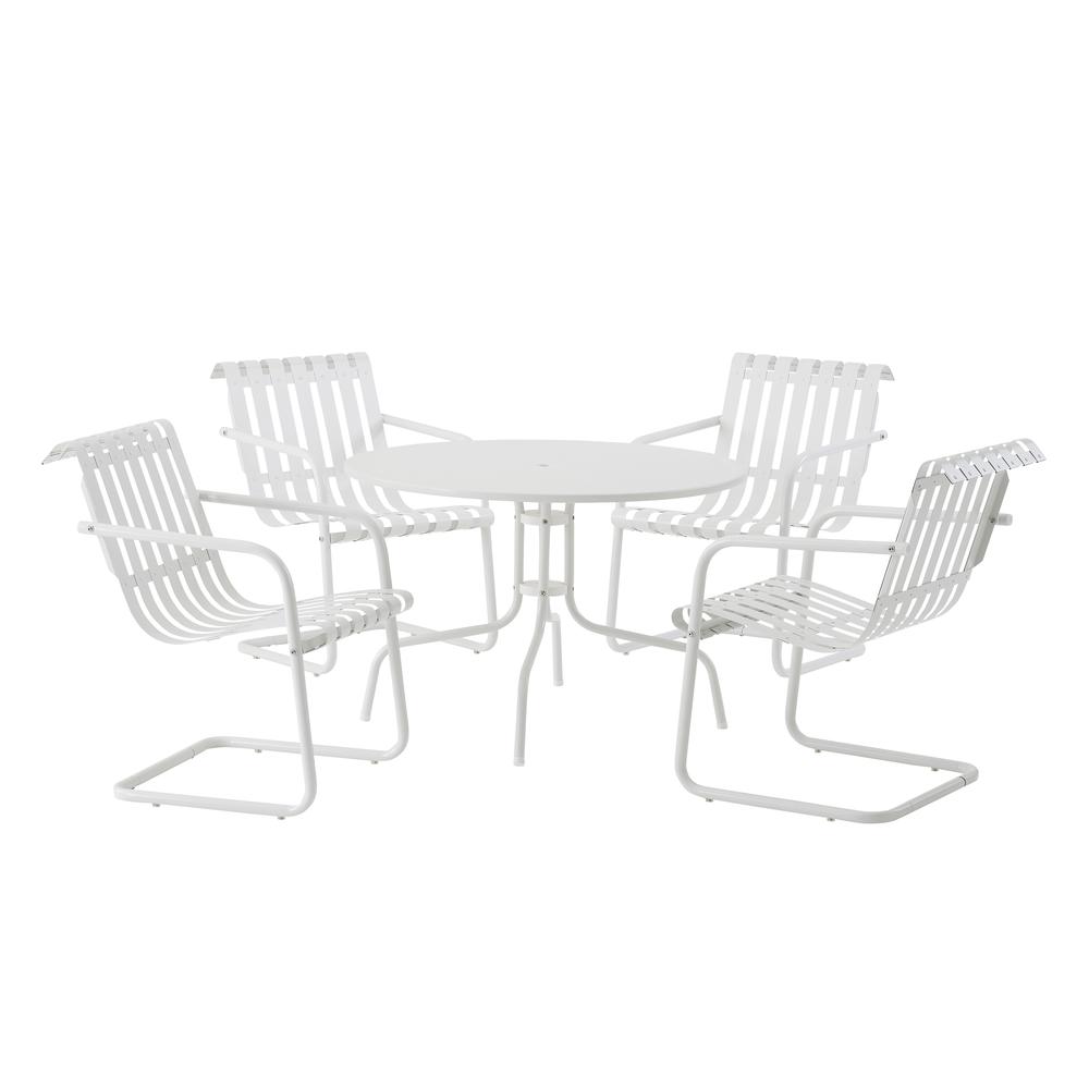 Gracie 5Pc Outdoor Metal Dining Set White Satin - Dining Table & 4 Armchairs