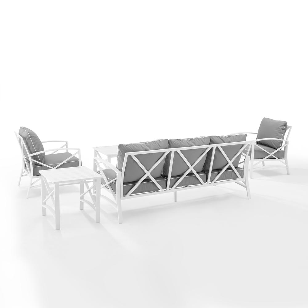 Kaplan 5Pc Outdoor Metal Sofa Set Gray/White - Sofa, Coffee Table, Side Table, & 2 Chairs