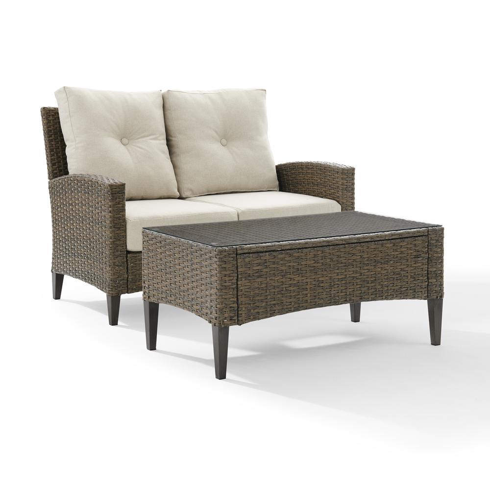 Rockport Outdoor Wicker 2Pc High Back Conversation Set Oatmeal/Light Brown - Loveseat & Coffee Table
