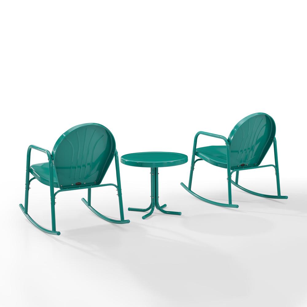 Griffith 3Pc Outdoor Metal Rocking Chair Set Turquoise Gloss - Side Table & 2 Rocking Chairs