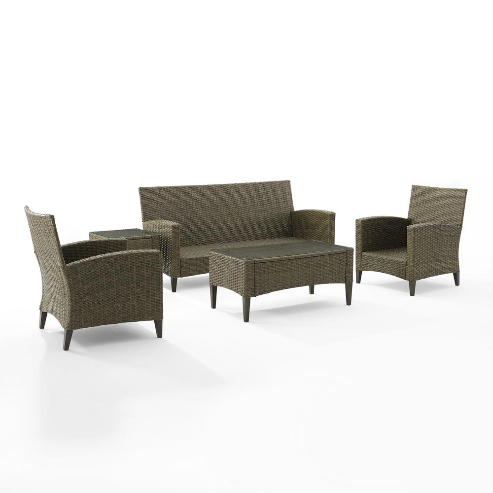 Rockport 5Pc Outdoor Wicker High Back Sofa Set Oatmeal/Light Brown - Sofa, Coffee Table, Side Table, & 2 Armchairs