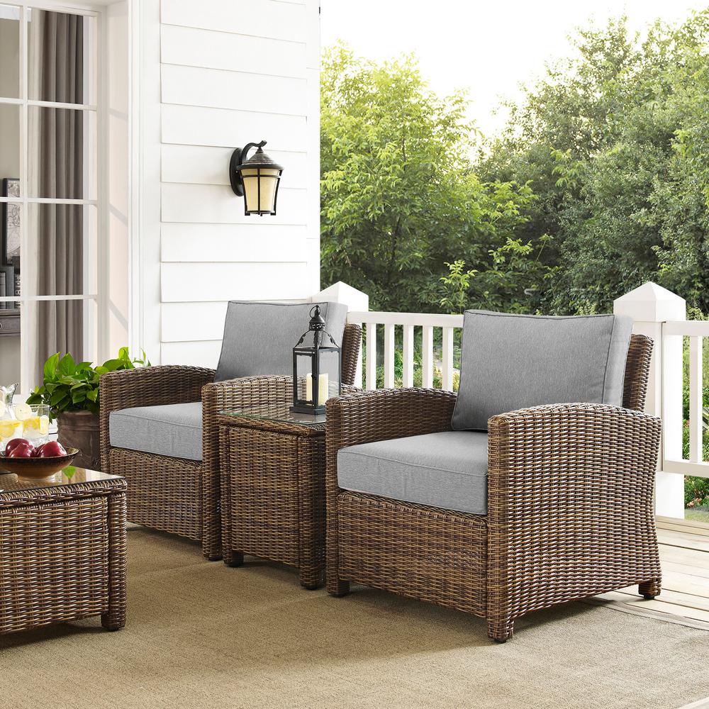 Bradenton 3Pc Outdoor Wicker Armchair Set Gray/Weathered Brown - Side Table & 2 Armchairs
