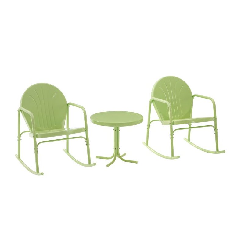 Griffith 3Pc Outdoor Metal Rocking Chair Set Key Lime Gloss - Side Table & 2 Rocking Chairs